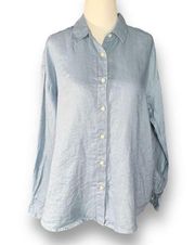 Uniqlo Shirt Oversized Blue Linen Button Down Long Sleeve Collared Lightweight