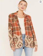 NEW MISS ME plaid and aztec opal blazer in orange