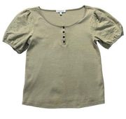 Green Henley Top With Puffy Eyelet Sleeves Workshop Size Small