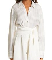 Vince Variegated Stripe Button-Up Silk Blend Shirt