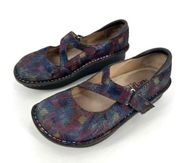 Alegria Dayna Shimmery Mary Jane Flats Leather Size 36 US 6.5 Clogs Blue Red