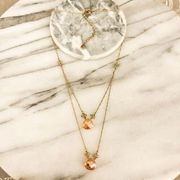 Liz Claiborne Crystal Multilayer Necklace Peach Pink Gold Toned Metal