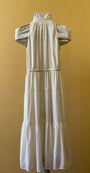 Textured Smocked High Neck Ivory Flowy Chic Tiered Dress Size XXS