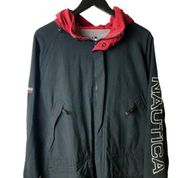 Vintage 90s Nautica Competition Jacket Red Black XL Extra Large Rain Coat Pocket