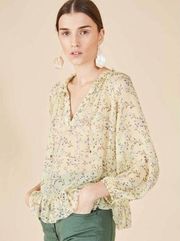 Ulla Johnson Womens Yellow Floral Rosine Blouse Silk Acacia Sz 6