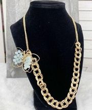 Carol Dauplaise Butterfly Chunky Link Necklace Gold Tone Beaded