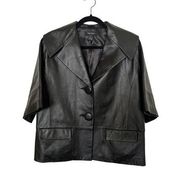 Karen Kane Black Leather Short Sleeve Notch Collar Boxy Jacket Size Medium