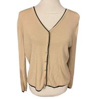 Emma James ( A Liz Claiborne Co) Cardigan Sweater Beige/Black Trim Long Sleeve M