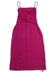 NWT Reformation Breslin Midi in Pink Sparkle Ruched Knit Tank Dress L $178