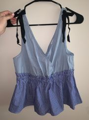 GB Stripe summer Tank With Ties And Peplum Detail