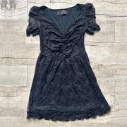 Steve Madden Black Goth Punk Lace Ruffle Ruched Mini Dress S