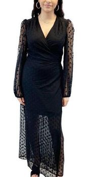 NEW Yumi Kim Womens M Wicked Game Wrap Dress Black Swiss Dot Maxi Sheer Witchy