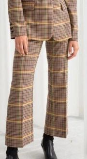 & Other Stories Plaid Kick Flare Trousers Size 4 Cropped Preppy Academia