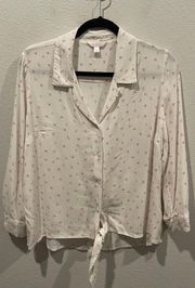 Button Down Tie Front Pink Moon Hearts Blouse