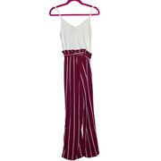 Blue Rain Women's White and Maroon Striped Jumpsuit Size Extra Extra Small