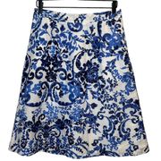 Mario Serrani Womens Blue White Floral Cotton A Line Skirt Size 8