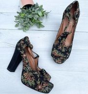 Jeffrey Campbell Foxy Wood Floral Platform Khaki Floral 7.5