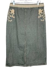 Vintage Willi Smith Denim Jean Skirt Straight Embroidered Grey Midi Women’s 12