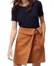 Ann Taylor Loft Wrap Skirt Womens Camel Fold Over Tie Waist Career Modern