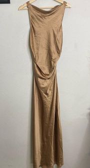 NEW Reformation Dress Silk Casette Brown Ruched Midi Dress Size 10