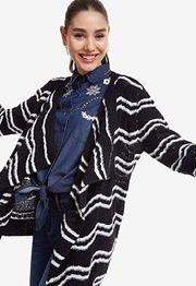 NWT Desigual Nautical Stripped Open Front Wool Blend Cardigan Large