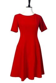 A-line Fit Flare Dress Classic Round Neck Short Sleeve Red Women’s Size 2