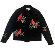 Heirloom Collectibles Christmas Sweater Beaded Black Cardinals Petite Small