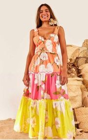 mixed neon tiered garden maxi dress large