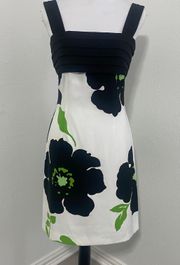 Size 6 Floral Green White Black Dress Square Neck Stylish Women