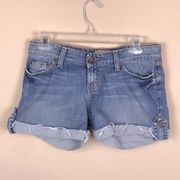 BKE Denim Women’s Rolled Cut Off Raw Hem Medium Wash Denim Shorts