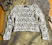 American Vintage White Cottage Floral Crochet Knit Pullover Sweater