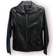 Black Lined Genuine Leather Jacket Women’s Sz Small Full Zip