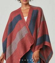 BB Dakota X Fab Fit Fun Poncho Striped Blanket Stitch Trim One Size New