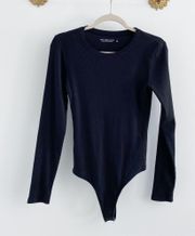 Abercrombie Soft A&F Black Ribbed Long Sleeve Cotton Bodysuit