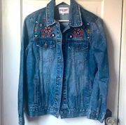 Francesca’s Blue Embroidered Aztec Southwest Denim Jean Jacket NWOT Size M