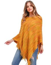 Bohemian Knitted Poncho Multi Color One Size