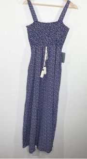 West Kei Navy Blue Dot Print Square Neck Maxi Dress Women's Size Medium M NWT