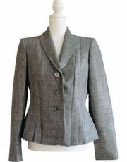 Le Suit Blazer Jacket Gray Silver Three Button Front Pleated Tailored Size 6