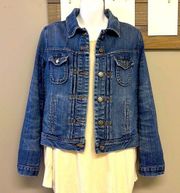 J CREW Blue Denim Jean Jacket with Button Closure and Distressed Accents- Small