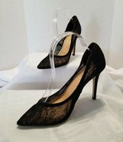 Lipsy London Shoes Black Suede & Lace Stiletto Heels Wedding Prom Women's 38/7.5