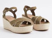 Torrid Frayed Cross Strap Espadrille Wedge Sandals Olive Green Women's Size 13WW