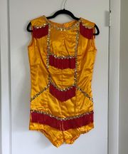 VINTAGE handmade orange western fringe romper Halloween costume with gloves