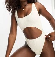 New South Beach cut out high leg swimsuit in cream scrunch