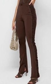 Maniere de Voir Ruched Side Flared Leggings- Brown. Size 12