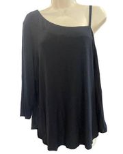 Soho New York & Company Jeans Women's Black Asymmetric Sleeve Top Size XXL #1048