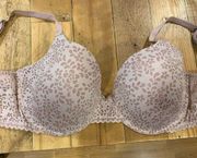 Adore Me Mauve Underwire Support Bra Floral Pattern Scalloped Edge NWT, 36 DDD