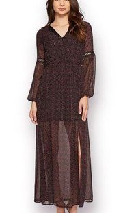 Romeo & Juliet Couture Peasant Sleeve Abstract Dot Print Maxi Dress Navy S