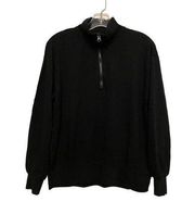 Three Dots Black 1/4 Zip Pullover Sweater Size Small Lightweight Mock Neck‎