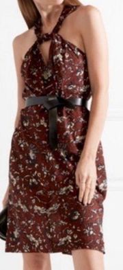 ISABEL MARANT ETOILE Aba Floral Halter Neck Brown Cotton Mini Dress Sz S