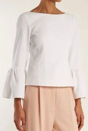 TIBI BELL-SLEEVE CORSET STRETCH-CREPE TOP IN WHITE SIZE 6